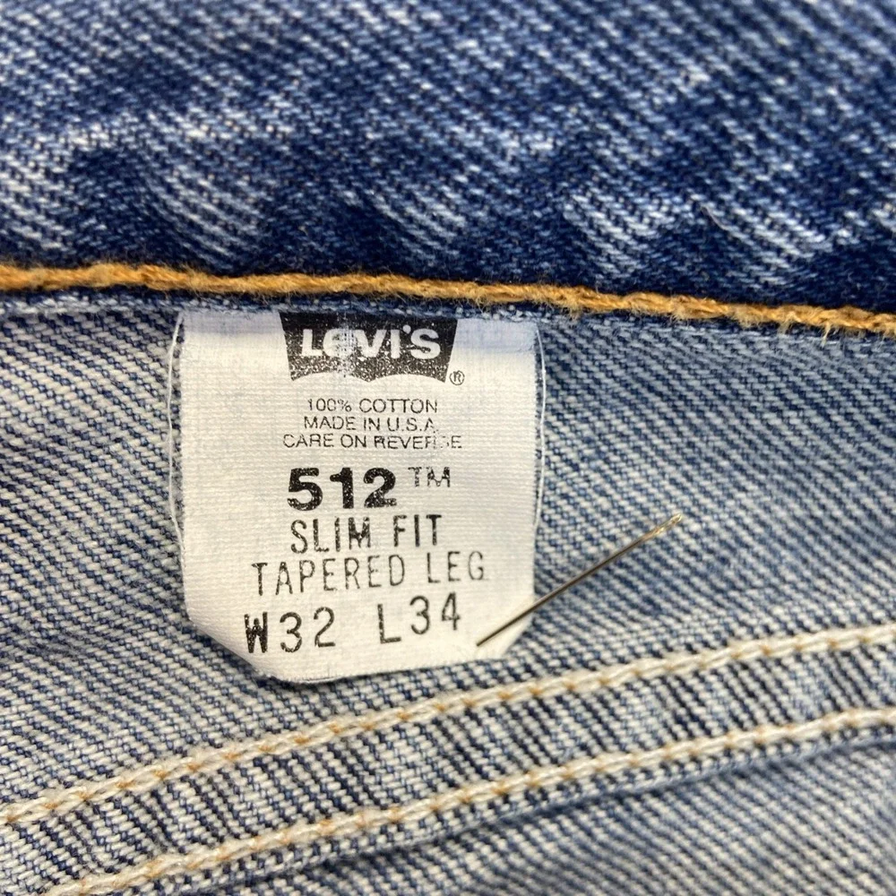 Levis 512 Jeans Mens 30 x 34 Slim Fit Tapered Leg Blue Denim 90s Vintage